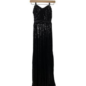 Badgley Mischka Black Sequin Gown Maxi Strapless Size 2 Prom Cocktail Goth